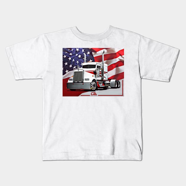 Kenworth Truck and The American Flag Kids T-Shirt by GasAut0s